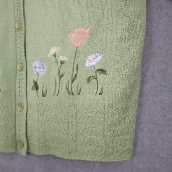 Vintage Embroidered Cardigan Sweater Green | Size XL - Picture 3 of 7